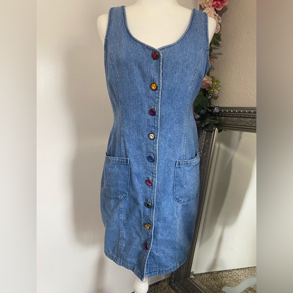 Vintage GOLD RUSH Denim Dress Jewel Buttons Size Medium - Picture 14 of 17